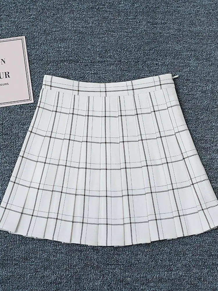 Sweet Women Pleated Skirt Fashion Plaid A-Line Mini High Waist Chic Skirt Kawaii Summer Casual Ladies Plaid Skirt