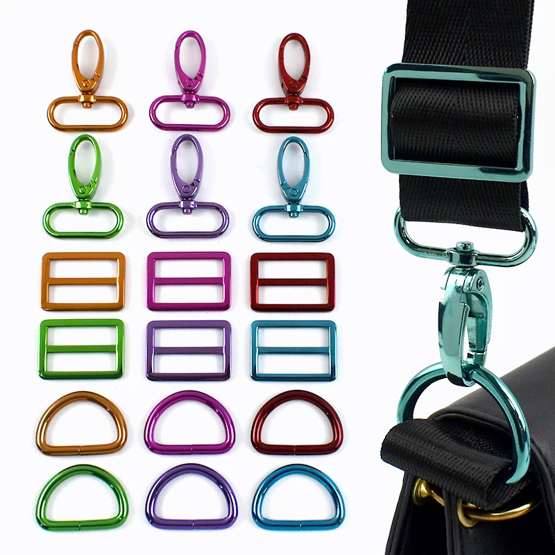 

5Sets 20-38mm Metal Bag Buckles Swivel Lobster Clasp D Ring Tri-Slider Slider Handbags Strap Adjust Buckle Hook DIY Accessories