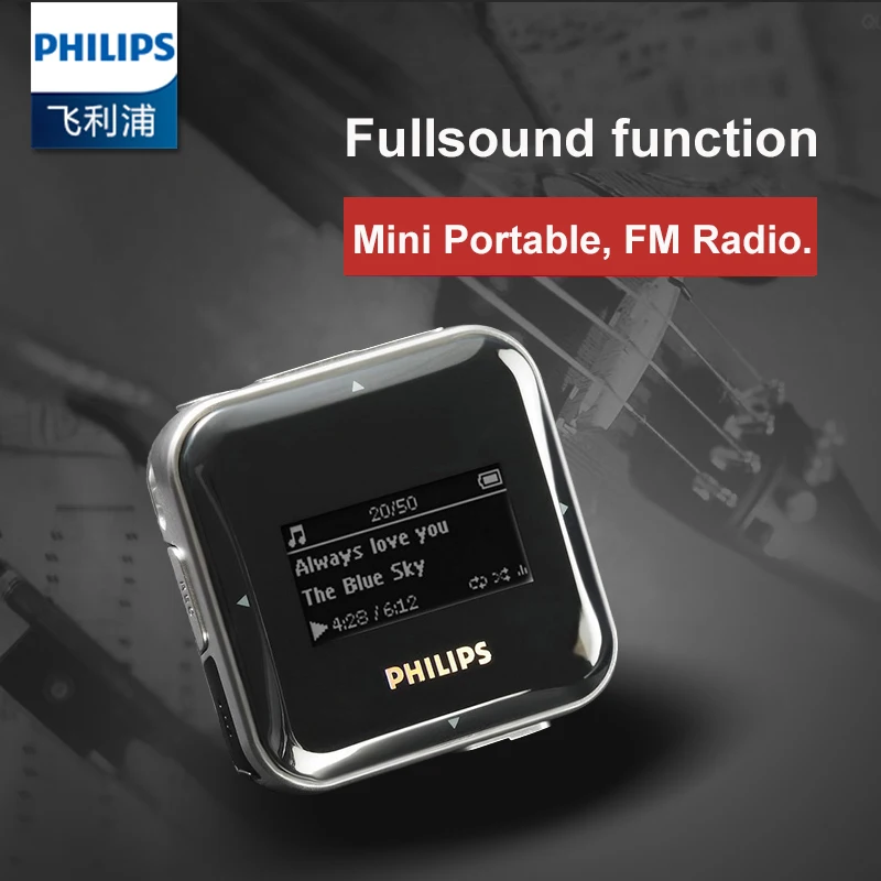 

Оригинальный мини MP3-плеер Philips, полноразмерный большой экран с функцией записи/FM-радио, музыка с зажимом для задней панели