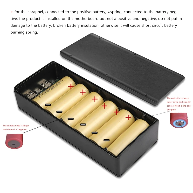 6 x 26650  DIY Power Bank for Shell No Welding Quick Charging Outside Cover for Case DIY Power Bank for Shell Kit Accessory