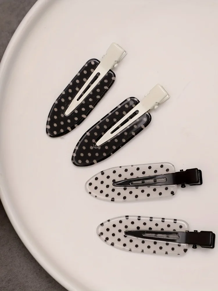 4 Stück/Schwarz-weiße, spurlose Haarspange aus Acetat, Acryl-Entenschnabelklammer, süße Pony-Haarspange, Haarspange – Detail 7