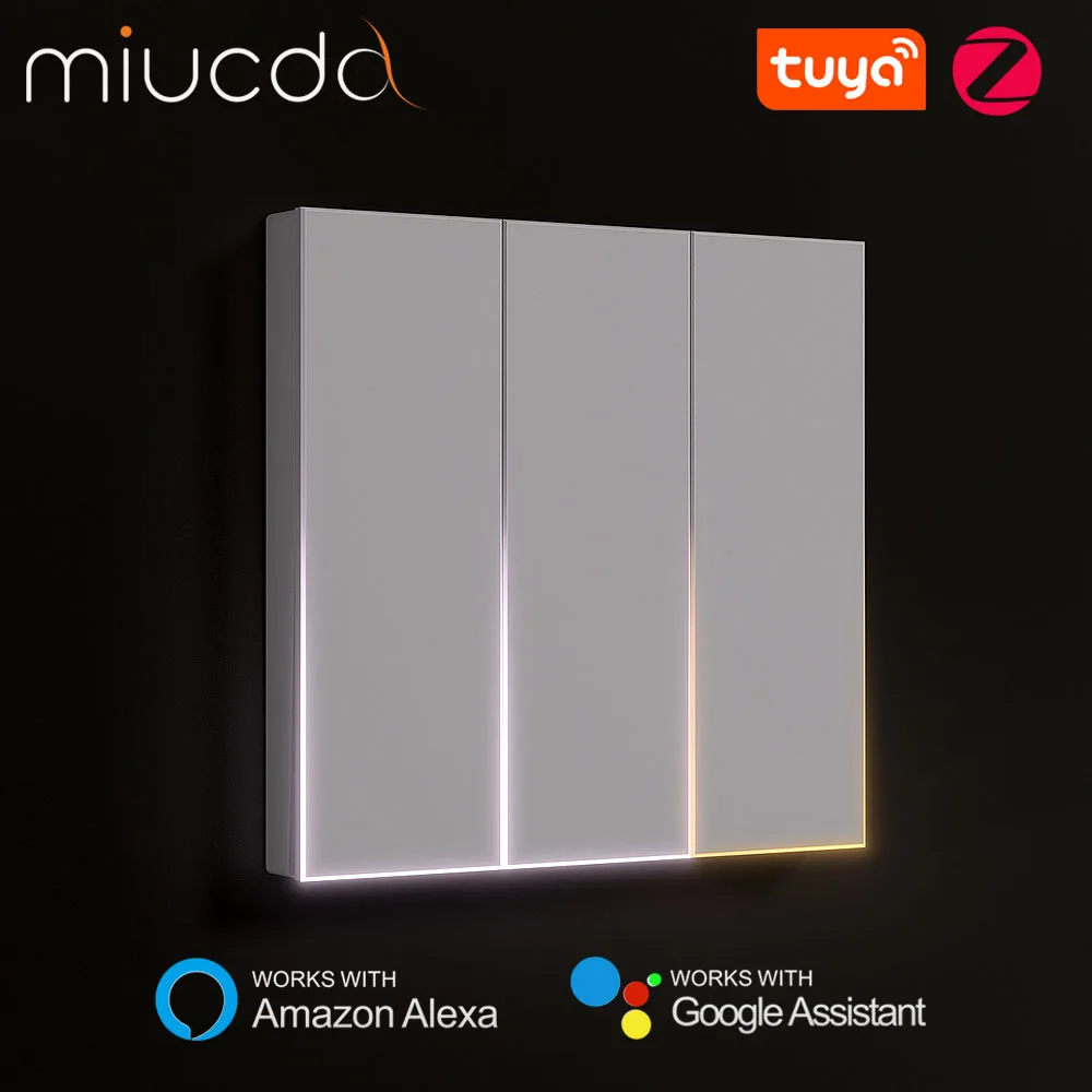 Miucda tuya zigbee interruptor de luz inteligente 1/2/3/4 gang fio neutro botão interruptor de luz ambiente trabalho para alexa google casa