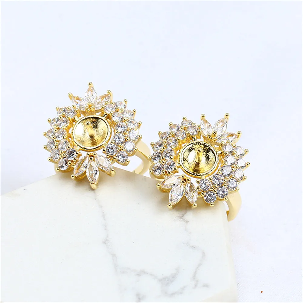 14K Gold Injection DIY Accessories Ring Micro Set Zircon Pearl Empty Bracket Opening Adjustment Jewelry Women