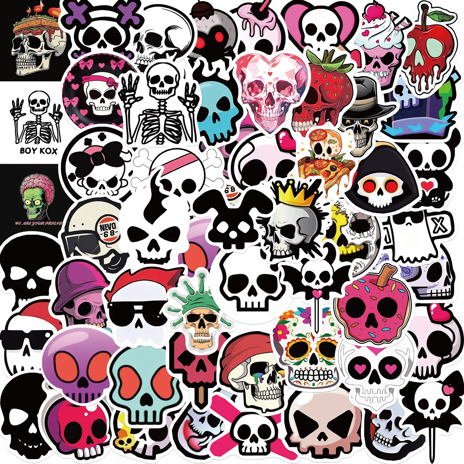 

52pcs Gothic Punk Style Skull Series Graffiti Stickers Suitable for Laptop Helmets Desktop Decoration DIY Stickers Toy Wholesale