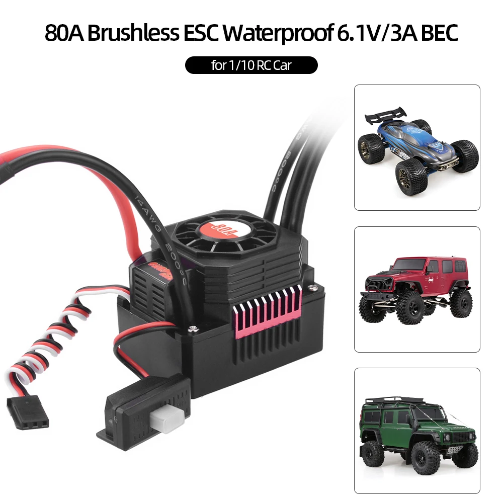 SURPASS HOBBY  RC ESC 80A Brushless ESC Waterproof Electric Speed Controller for 1/10 RC Truck Off-road Car Speed Controller