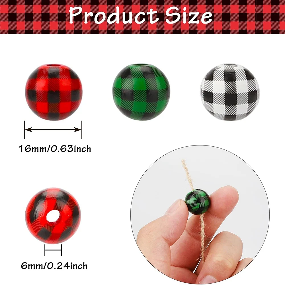 

Durable 120 Pcs Plaid Wooden Beads, Buffalo Plaid Print Beads (16Mm) 3 Colors