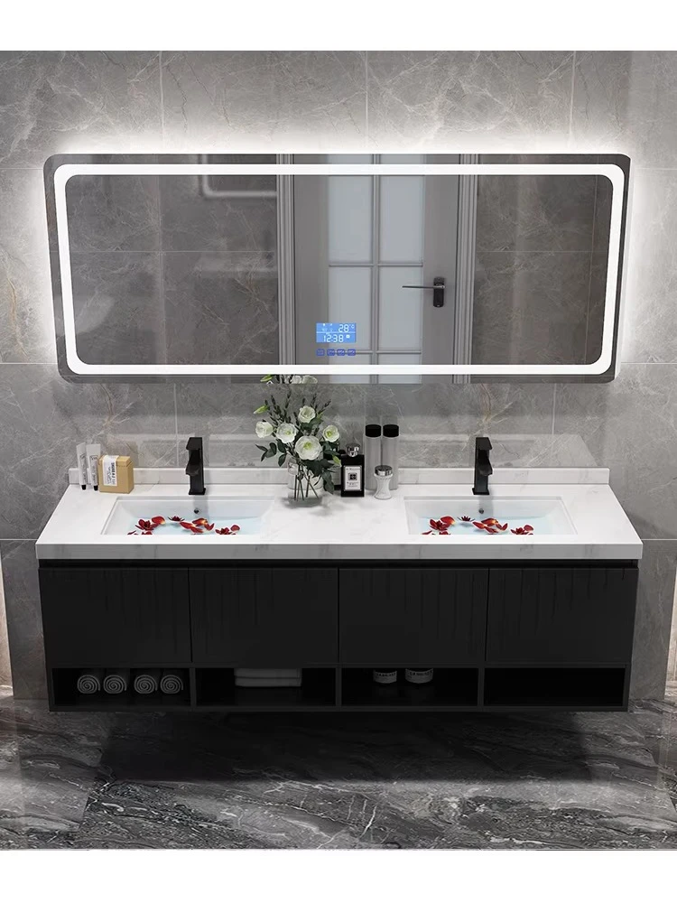 

Modern simple solid wood slate bathroom cabinet combination oak toilet hand washing washbasin