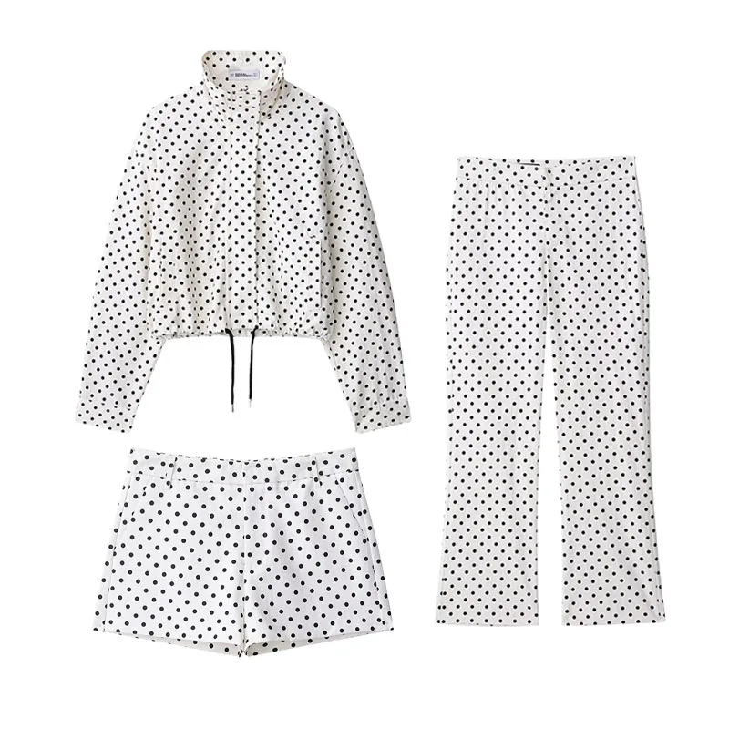 HH Vrouw Herfst Lange Mouwen Coltrui Rits Met Zakken Trekkoord Casual Jassen Damesmode Polka Dot Gedrukt Jas - afbeelding 2
