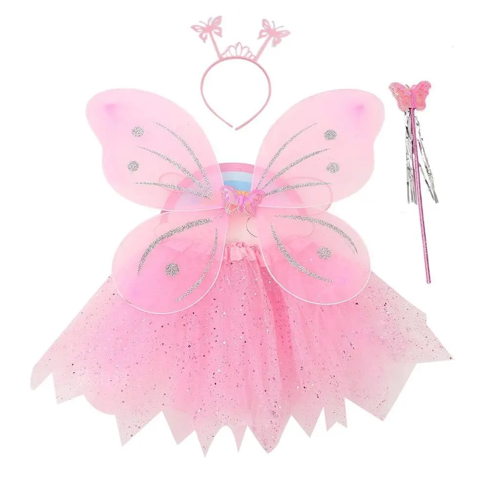 4Pcs/Set Cute Dressing Up Kids Butterfly Headband Wings Party Props Tutu Skirt Princess Costume Sets Fairy Wing Girls