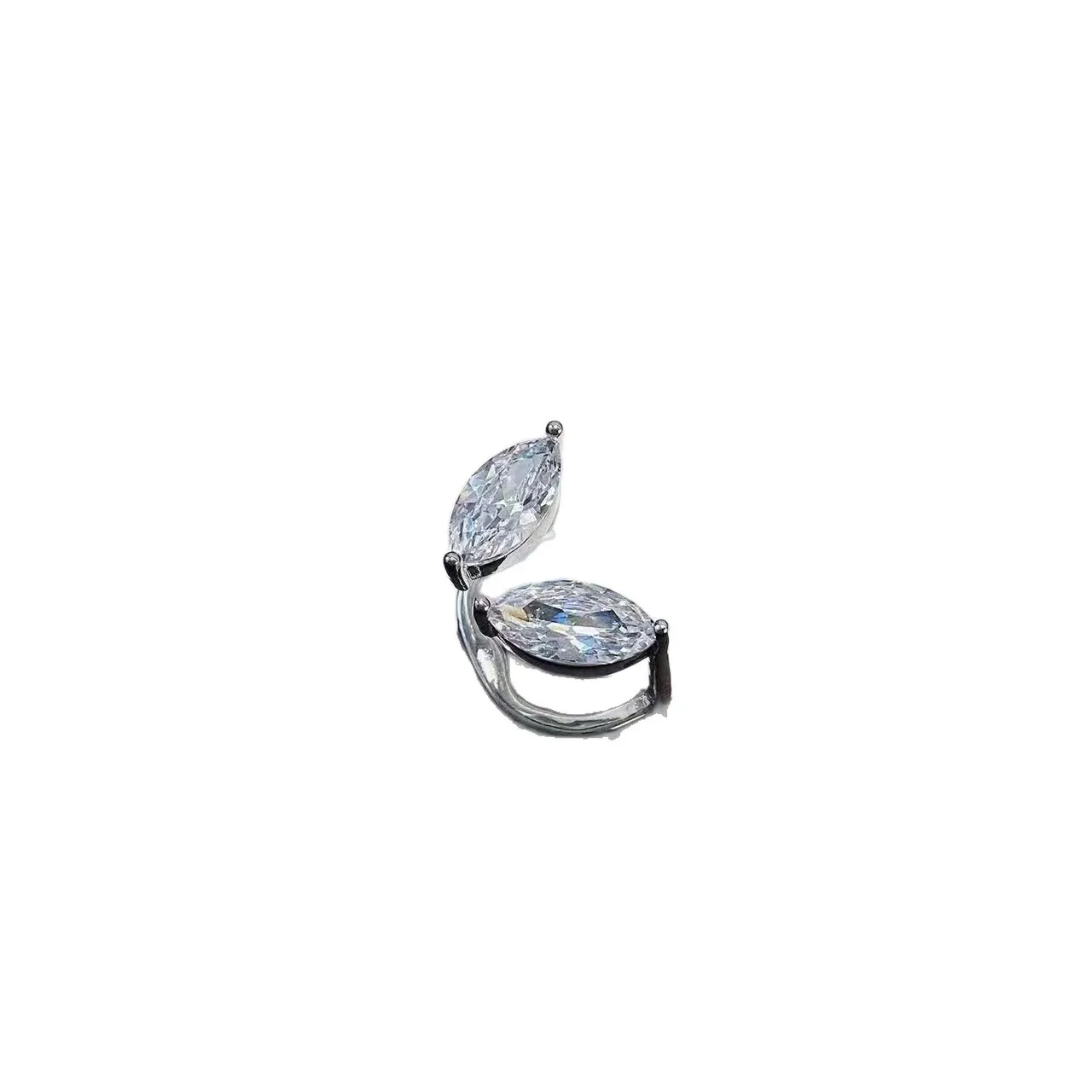 1 Stück Koreanischer Zirkon Doppelschichtiger Blatt-Ohrring ohne Ohrloch für Frauen Silberfarbener Ohrknochen-Clip Ohrklemme Ohne Piercing Schmuck – Detail 5