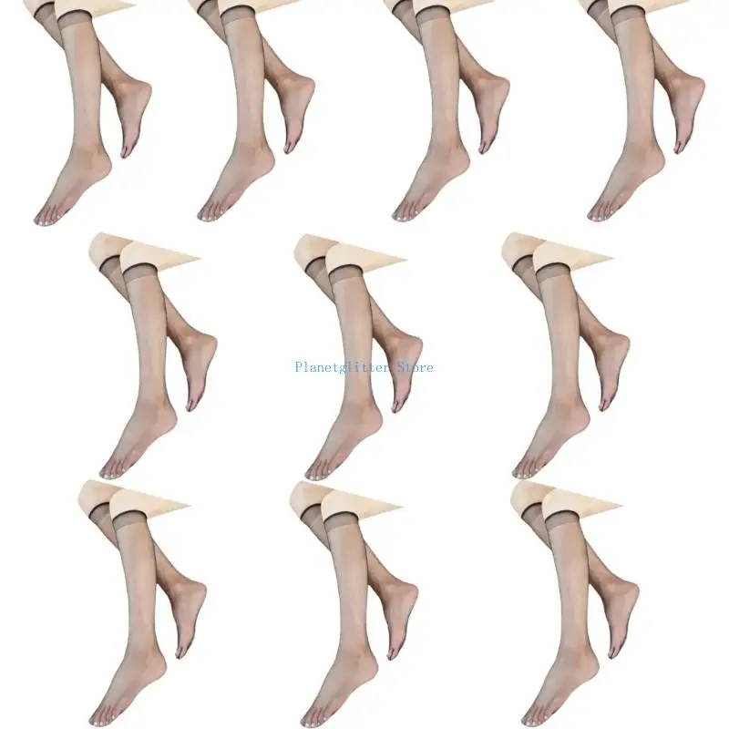 

652B Women's Silk Crystal Sheer Calf Socks 10 Pairs Comfortable Knee Length Stockings