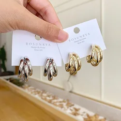 Pendientes colgantes de Metal de tubo de tres capas hipérbole para mujer, pendiente de bucle de declaración geométrica, joyería, Orejeras, regalo para niña, nueva tendencia
