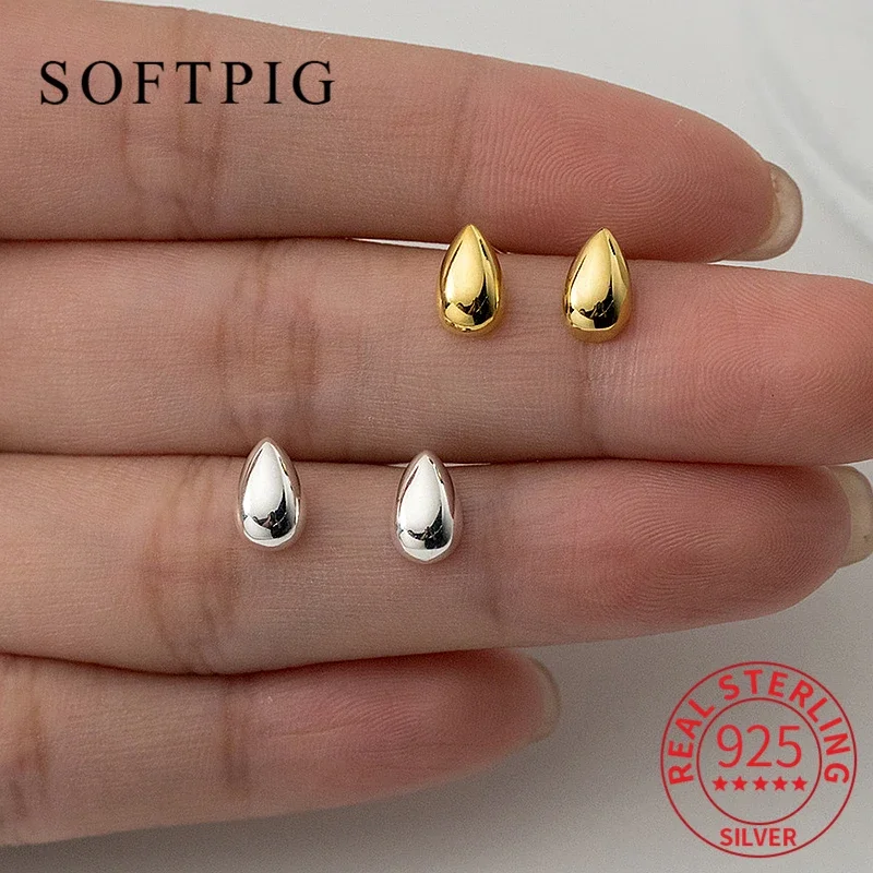 SOFTPIG Real 925 Sterling Silver 5*8mm Water Drop Mini Stud Earrings for Women Geometric Fine Jewelry Minimalist Accessories