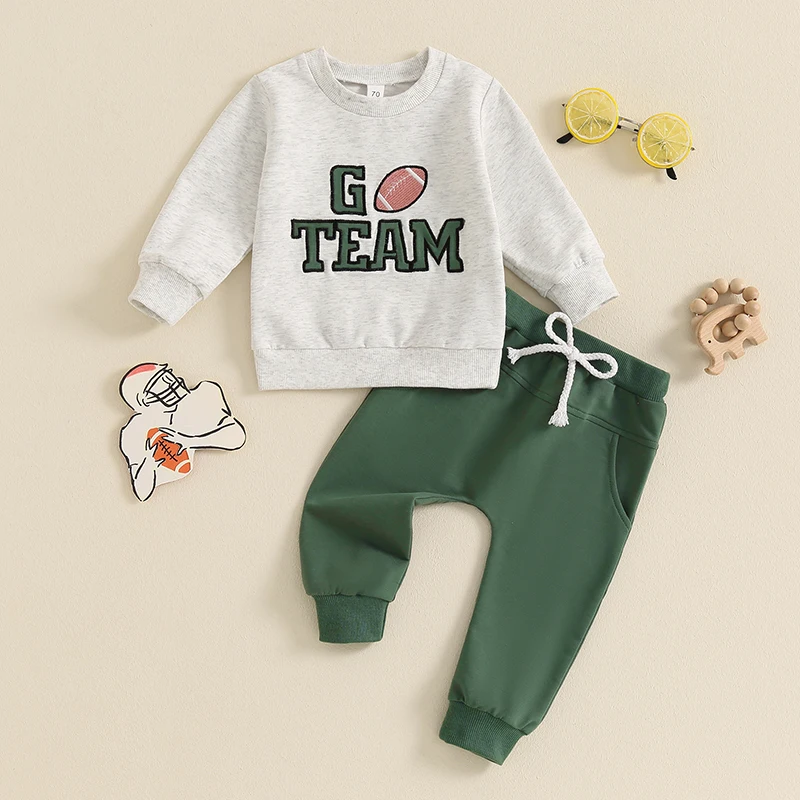 Toddler Boy Fall Winter Outfits Football Baby Clothes Long Sleeve Sweatshirt Tops Pants Set 0 6 12 18 24 Months 3T