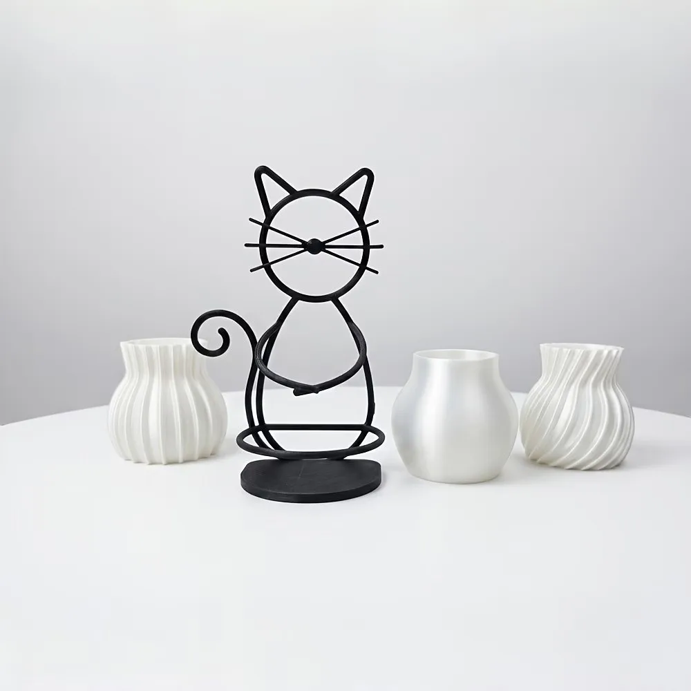 3D Printed Cat Shaped Vase Multi-functional Creative Metal Stand Flowerpot Home Decor Ornaments Pencil Holder Home Decor