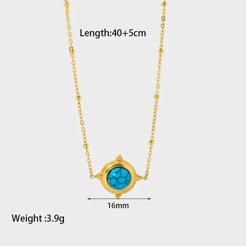 INS 18K Gold Plated Stainless Steel Blue Howlite Heart Sqaure Pendant Necklace for Women Twisted Chain Beads Collar Jewelry Gift