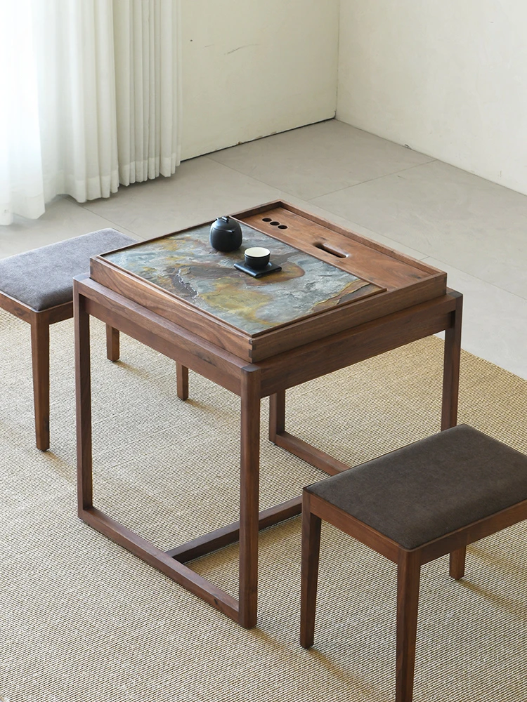 

Balcony Small Tea Table Chinese Style Black Walnut Solid Wood Simplicity Home Leisure Zen Square Tea Table