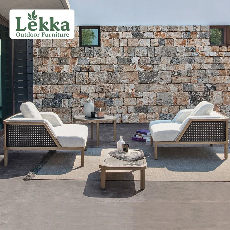 

Customized High-end Outdoor Teak Sofa Courtyard Villa Outdoor Garden Furniture Terrace Rattan Balcony Sofa Coffee Table