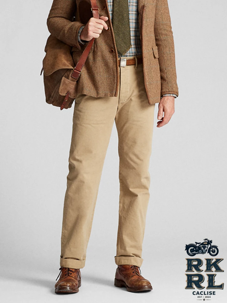 

RKRL Khaki Waed Vintage Straight Leg Casual Pants 05 Ounces Men's Long Trousers Busin Casual Cotton Straight Pants