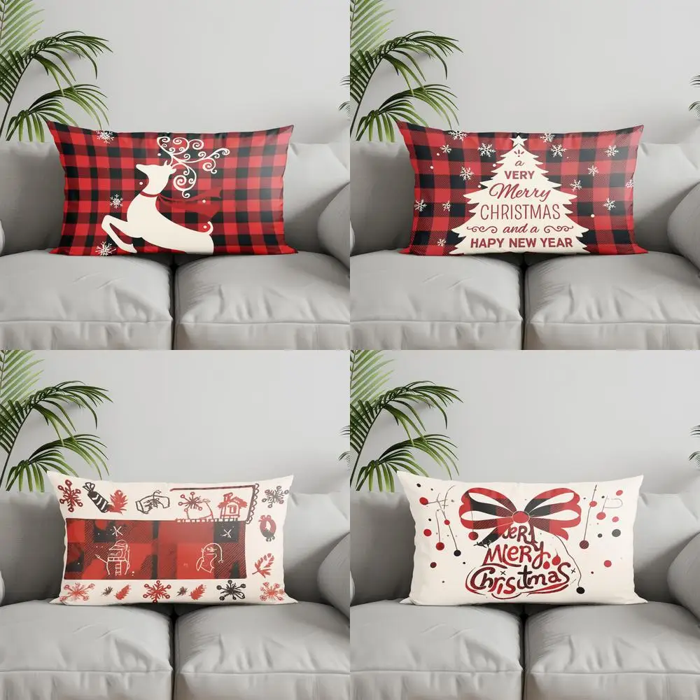 

Домашний декор, красная клетчатая подушка с оленями, подходит для дивана, спальни, автомобиля, наволочка, прямоугольная подушка для спины