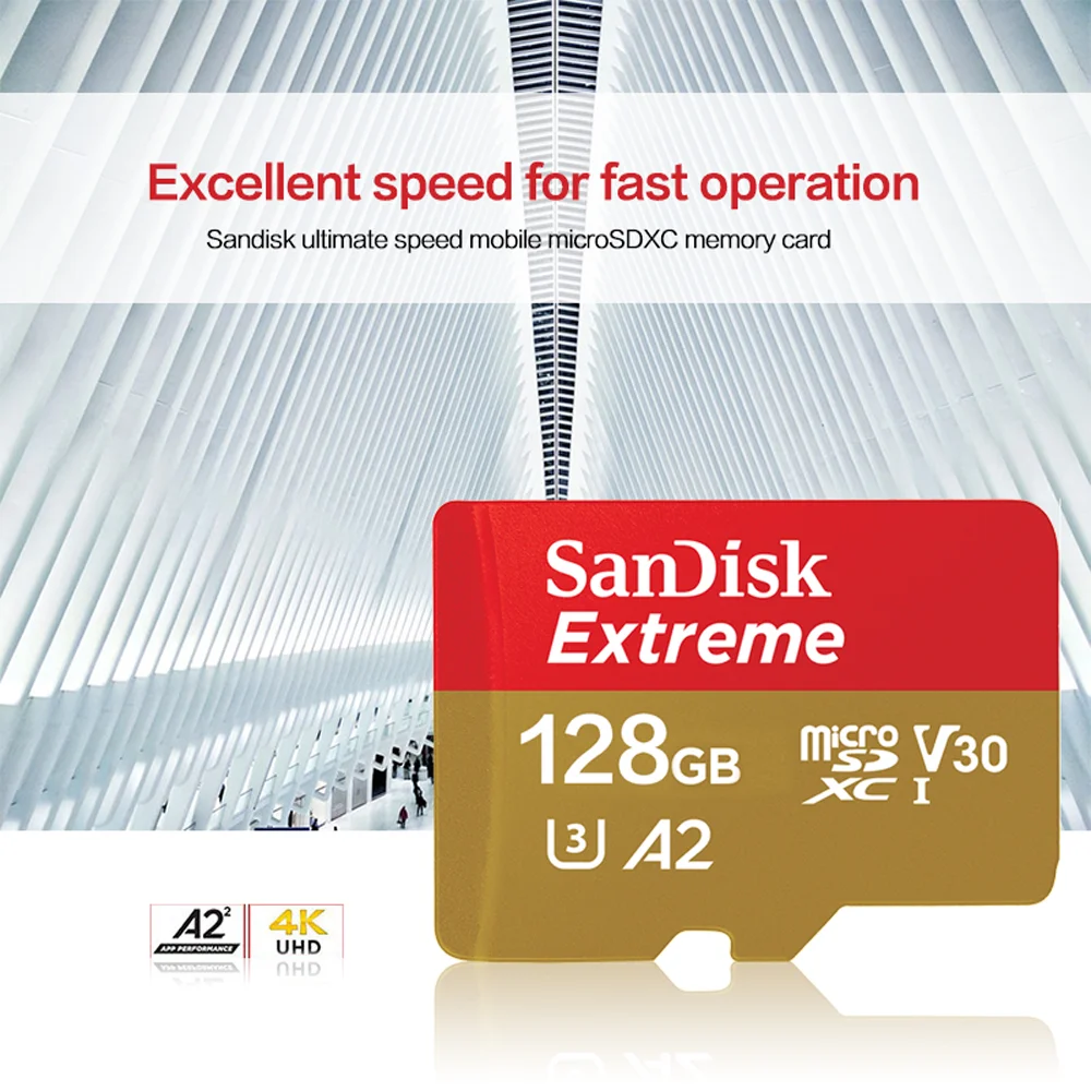 بطاقة ذاكرة SanDisk V30 4K Extreme Micro SD 128GB 64GB 256GB 512GB 1T SDXC A2 U3 Max 190MB/s Flash TF للكاميرا DJI