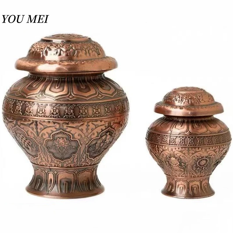 

Tibetan-Style Jar,Engraving Tibetan Eight Auspicious Pattern Food Organizer Metals Storage Box,Buddhist Item Home Decorative