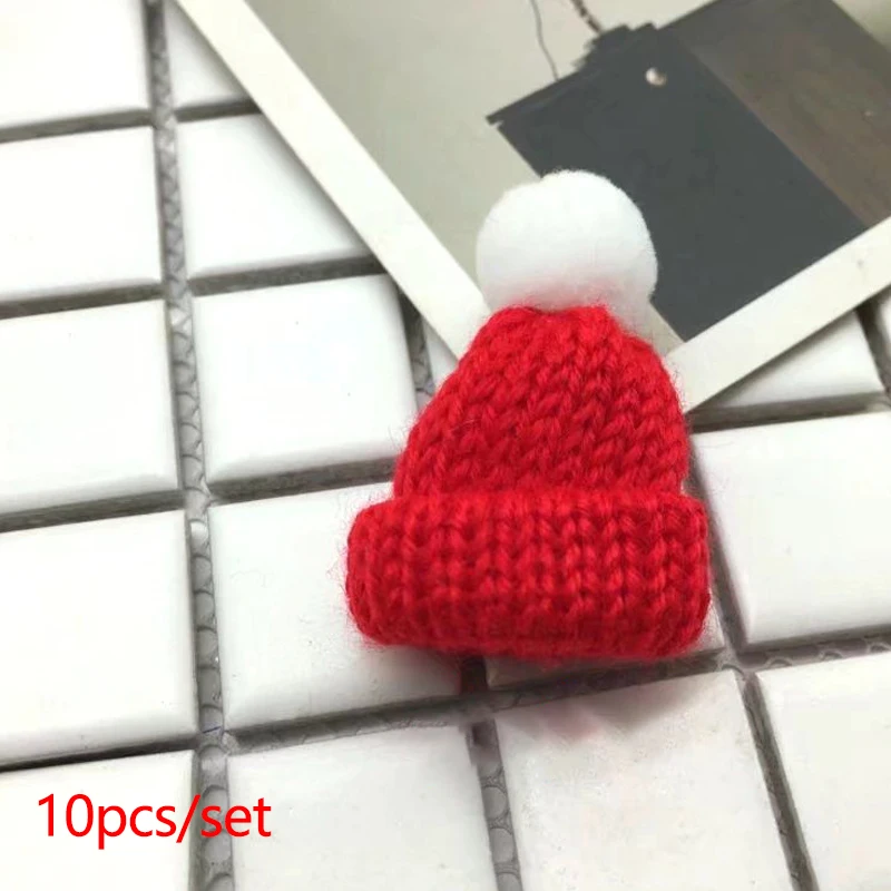 10Pcs Mini Christmas Hats Santa DIY Crafts Party Small Knit Cap Bottle Cover Snowman Beanie Knitted Hat Xmas New Year Decor