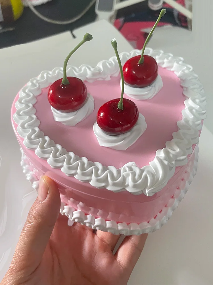 

1pcs Heart Jewelry Storage Box Cherry Heart DIY Double LayerJewelry Desktop with Mirror for Girl Pink Lovely Design Mirror Make