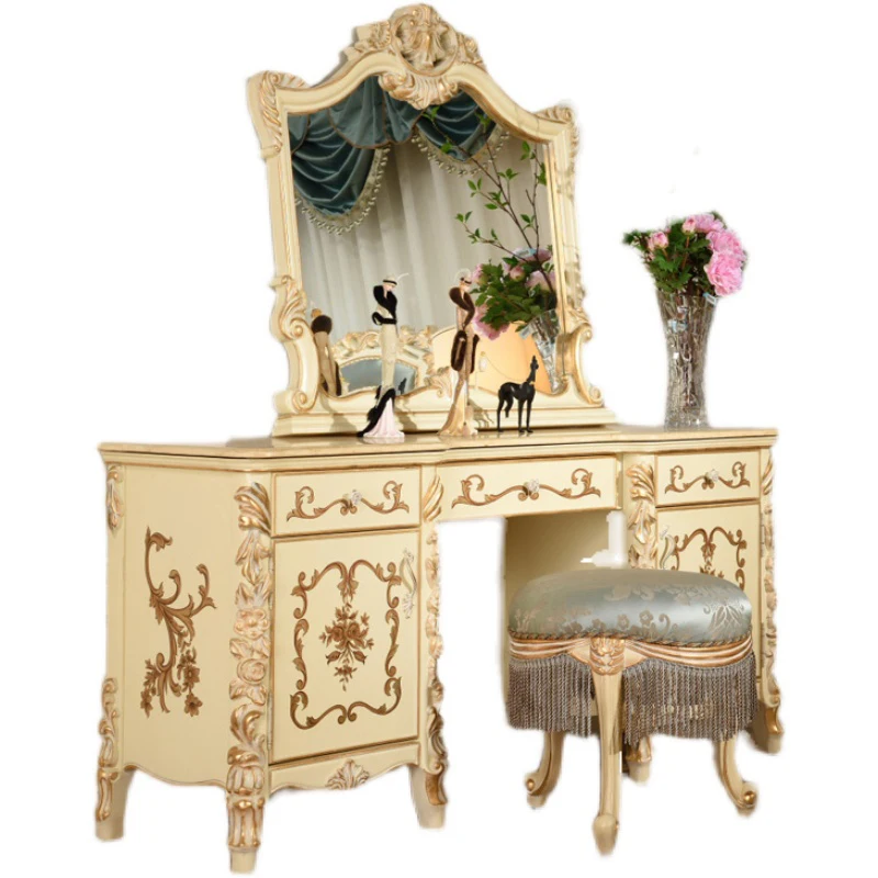 

Italian Classic Dresser with Mirror and Stool Set Antique Bedroom Dresser Set