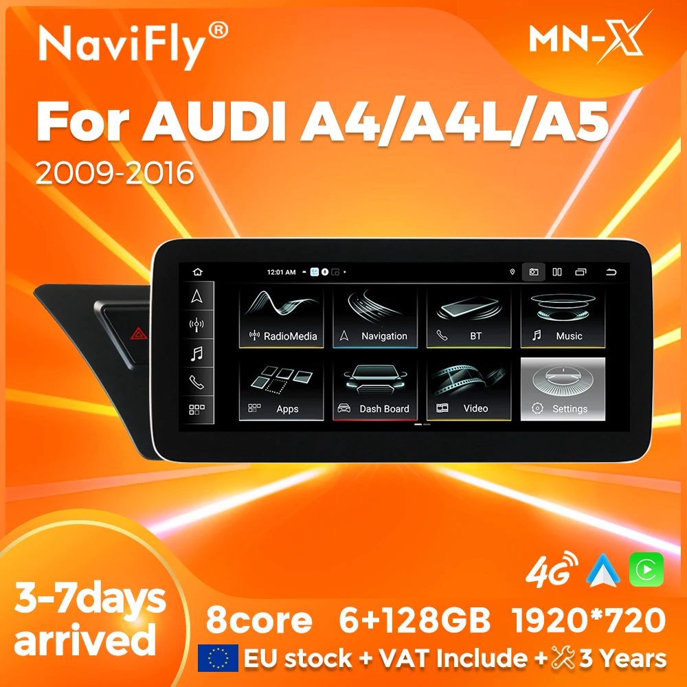 NaviFly Android13 Wireless CarPlay Auto For Audi A5 S5 B8 A4 A4L S4 All-in-One Auto Multimedia Video Player Car Radio Navigation