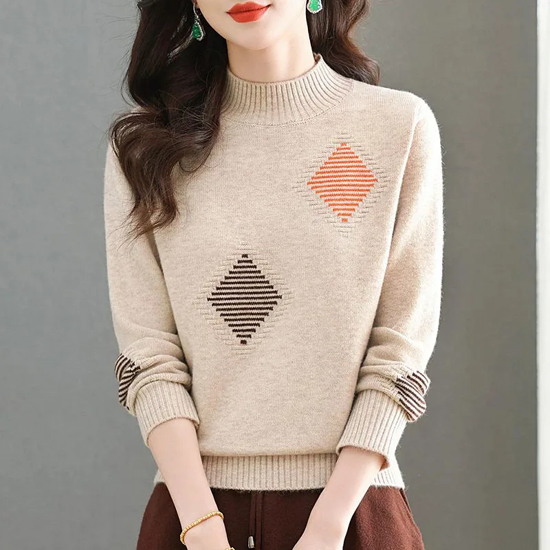 

Pulls Femmes Knitted Woman Clothing Half High Collar Warm Pullover Women Top Autumn Winter Female Sweater Knitwear Basic Shirt