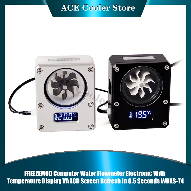 

FREEZEMOD Компьютерный расходомер воды Электронный с дисплеем температуры VA ЖК-экран Освеживает в течение 0,5 секунд WDXS-T4