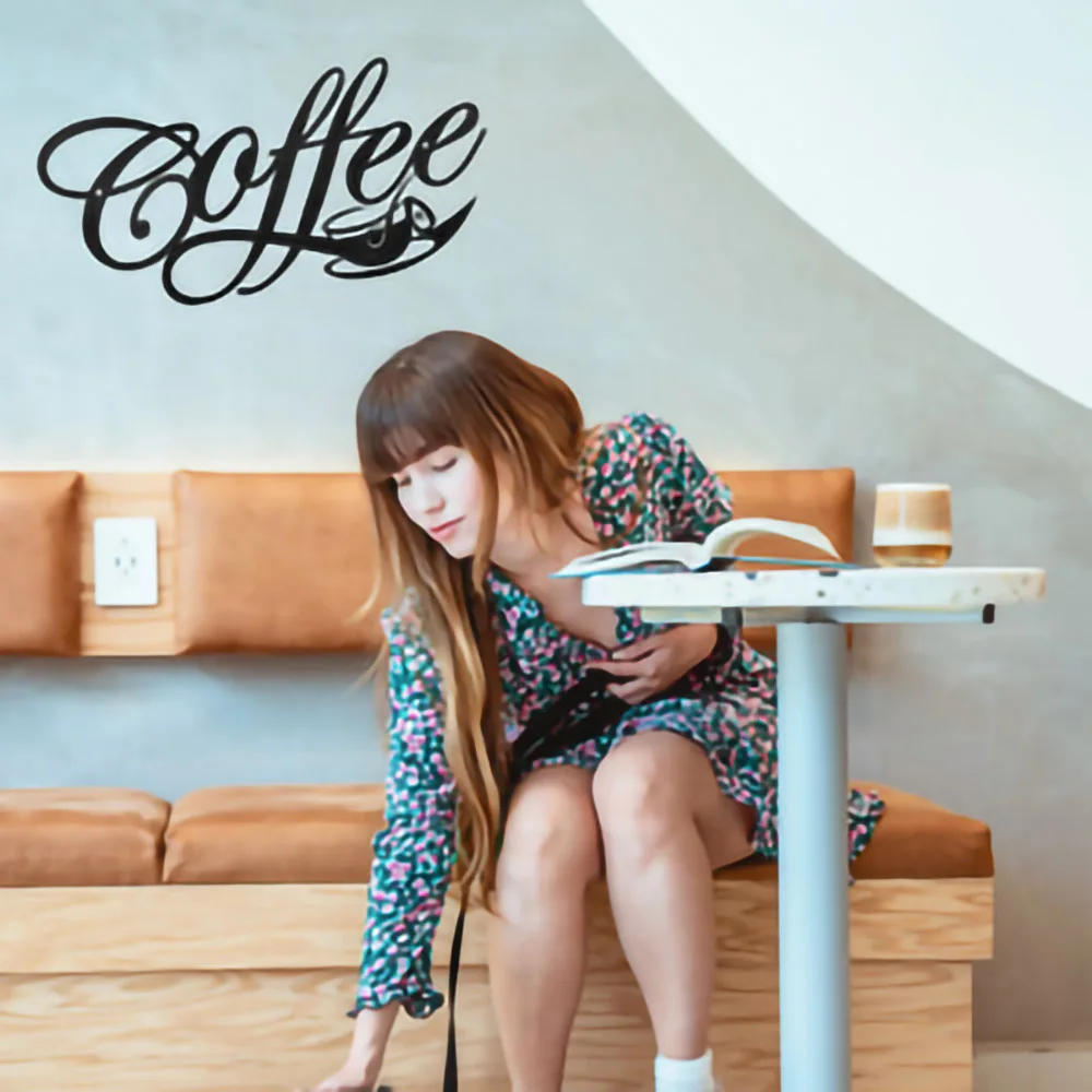 COFFEE Metal Word Cafe Wall Sign Hanging Kitchen Black Plaque Art Home Decoration Bar Plaque Silhouette Decor