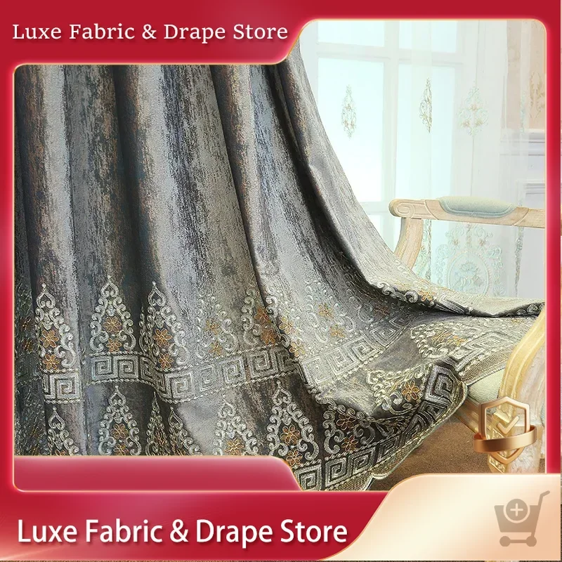 

Curtains for Bedroom Living Dining Room Flannel Gray Embroidered Simple European-style Modern High Shading Windows Door