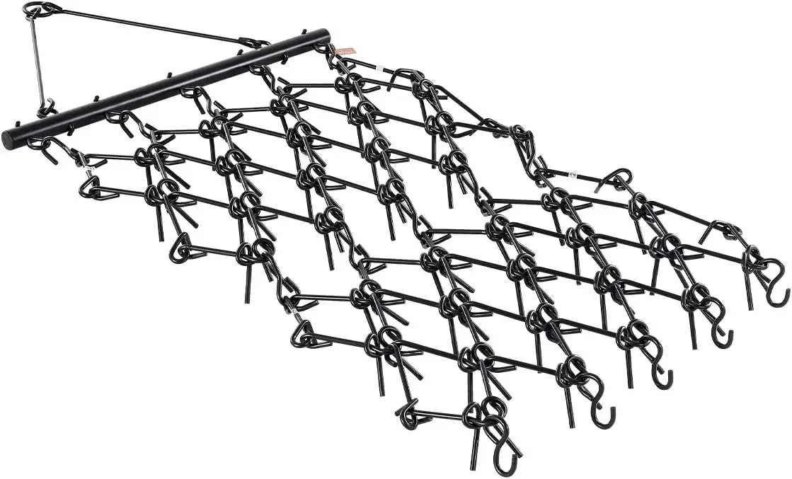 Drag Harrow 4 ft x 4 ft Durable Chain Harrow with 69 Sharp Teeth Suitable for ATV UTV Tractor, Ideal for Soil Preparation