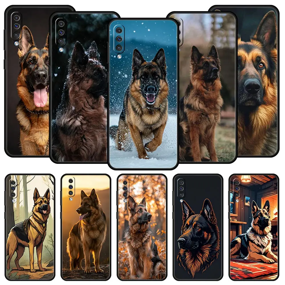 Phone Case For Samsung A56 A36 A26 A24 A12 A14 A16 A50 A70 A22 A32 A34 A54 A42 A52 5G A06 Cover German Shepherd Dog Cartoon