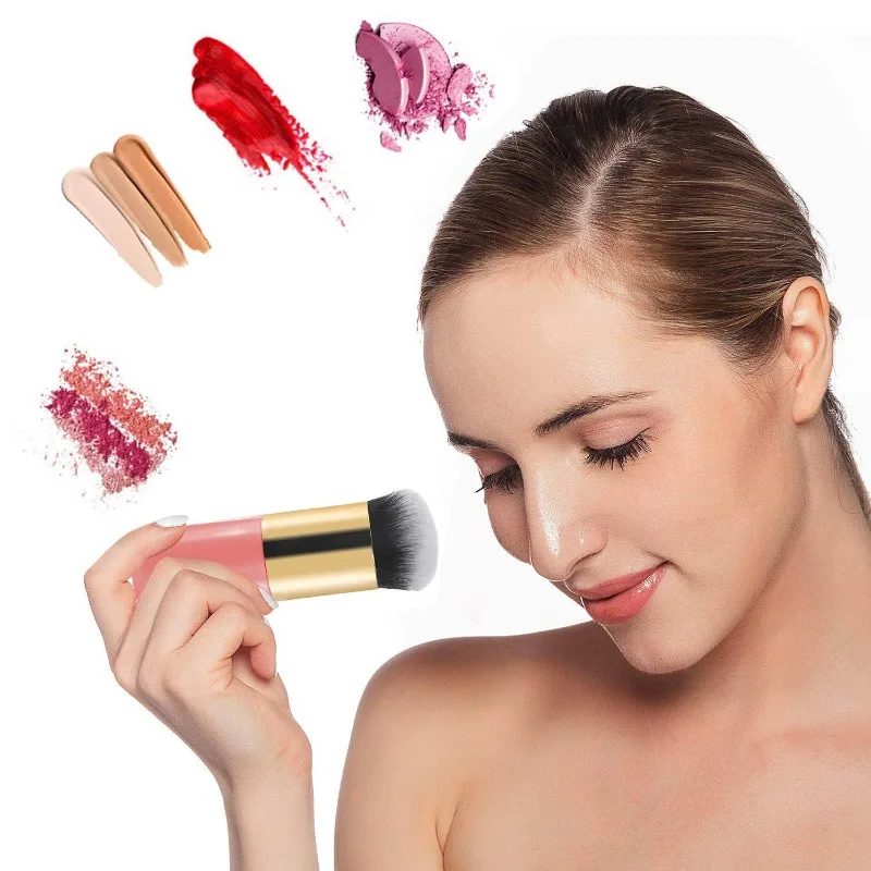 Pincel de maquiagem kabuki gordinho, pincel multiuso para base e pó para líquido/creme/cosméticos, cerdas macias para viagens, 1 peça