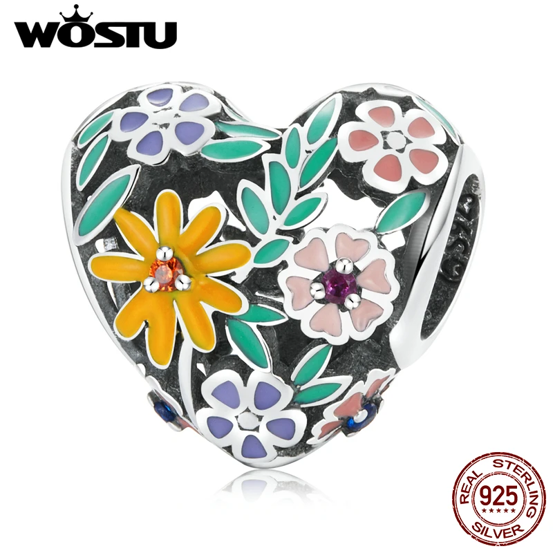 

WOSTU 925 Sterling Silver Beads For Jewelry Making Flower Heart Women Pendent Bracelets Birthday Jewelry Gifts for Girls