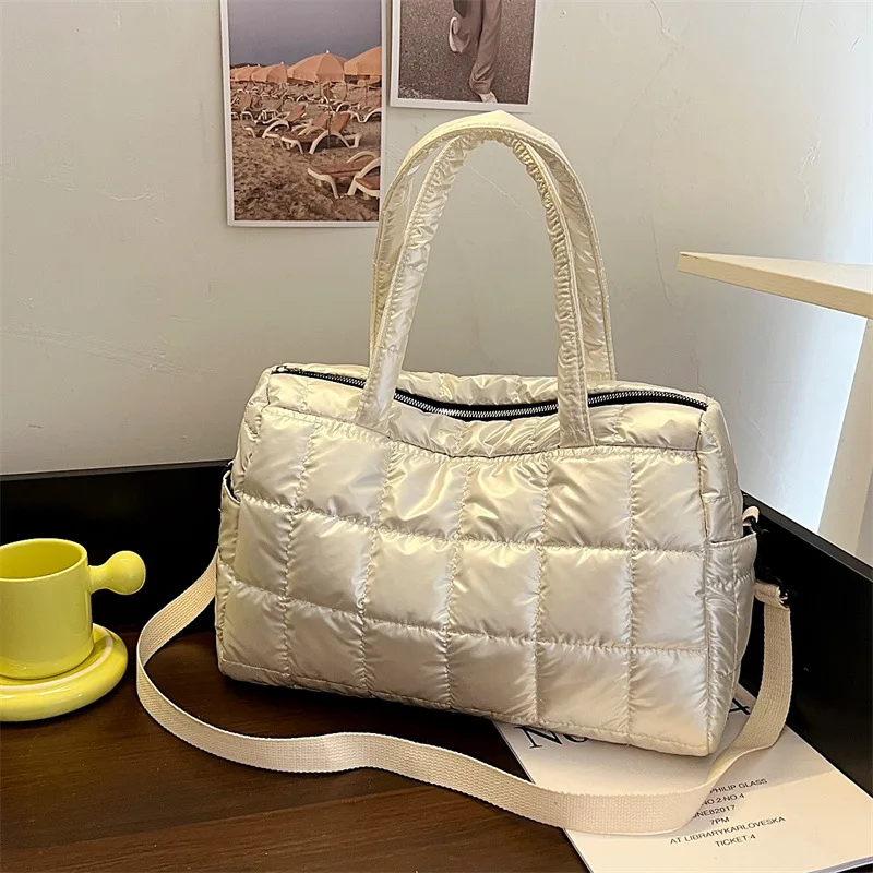 Yogodlns Luxus Raum Gepolsterte Baumwolle Handtasche Große Kapazität Schulter Tasche Wasserdichte Nylon Tasche Reise Unten Umhängetasche Geldbörse Bolsa – Detail 19