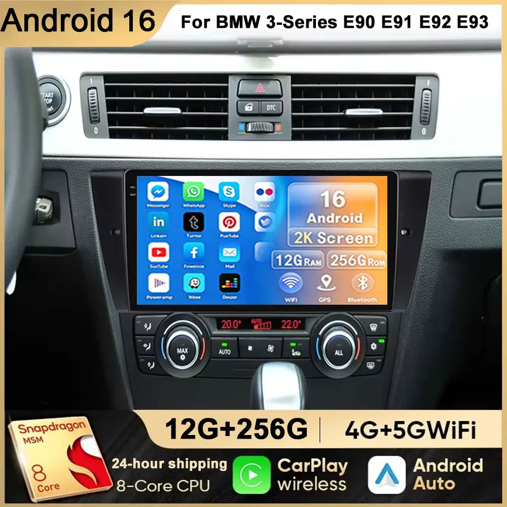 Android 16 Car Radio For BMW E90 E91 E92 E93 3 Series Wireless Carplay Auto Multimedia Stereo Video Player Head Unit GPS Navi BT