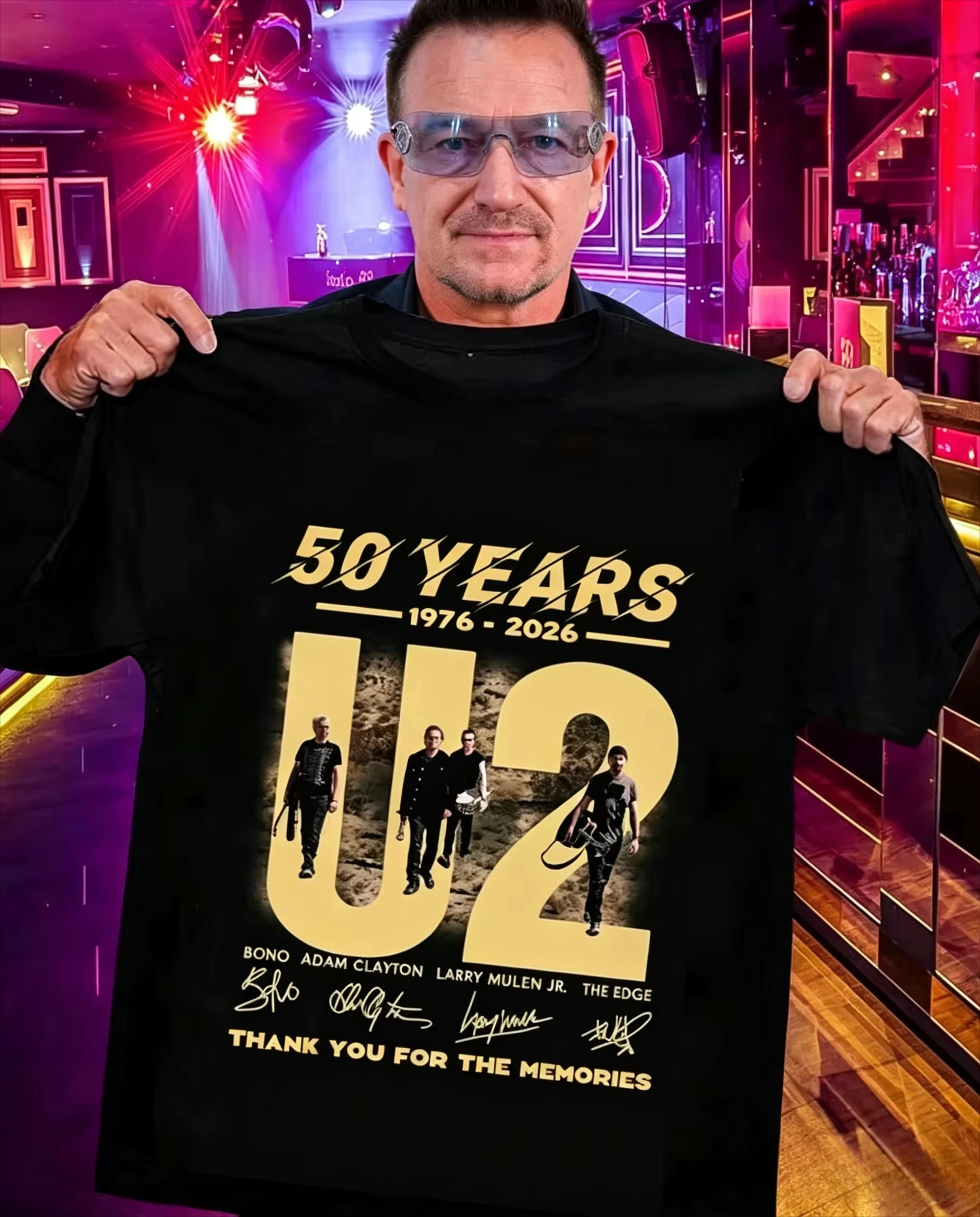2026 New U2 Band 50th Anniversary Pattern High-Quality Comfortable Casual Print Oversized Vintage Men's Cotton T-Shirt