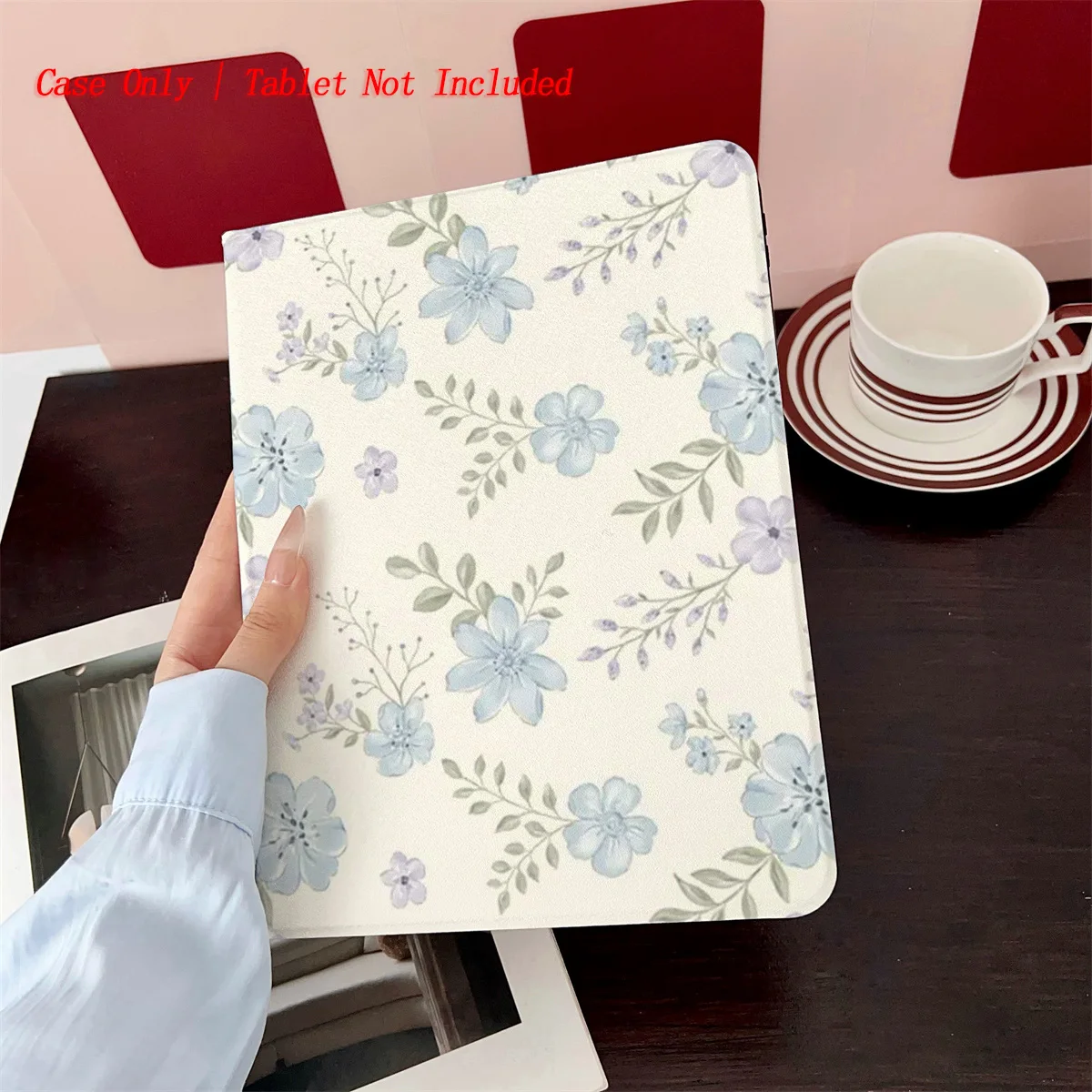 

For Apple iPad Pro 12.9 3rd/4th Gen Case Blue Floral + Green Foliage Prints TPU Shockproof Cover with Stand