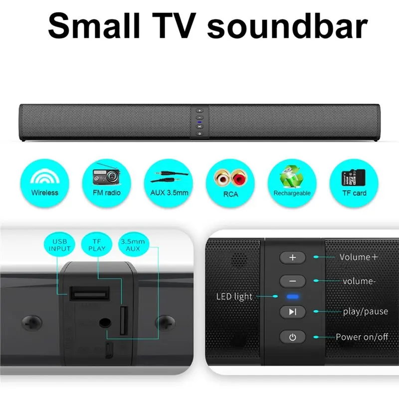 ABDW-Wireless Soundbar Audio System Home Theater Speaker Powerful Sound Radio Bar For TV PC Computer Subwoofer view 5