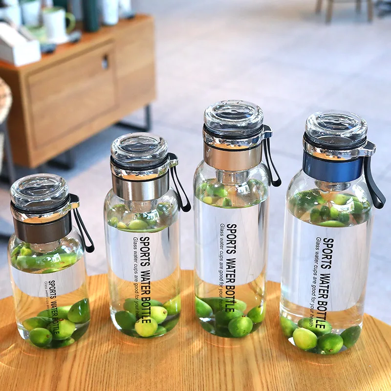 High Borosilicate Glass Water Bottle Large Capacity Teacup Portable Tumbler with Lid and Cup Sleeve Flask Glass Bottle