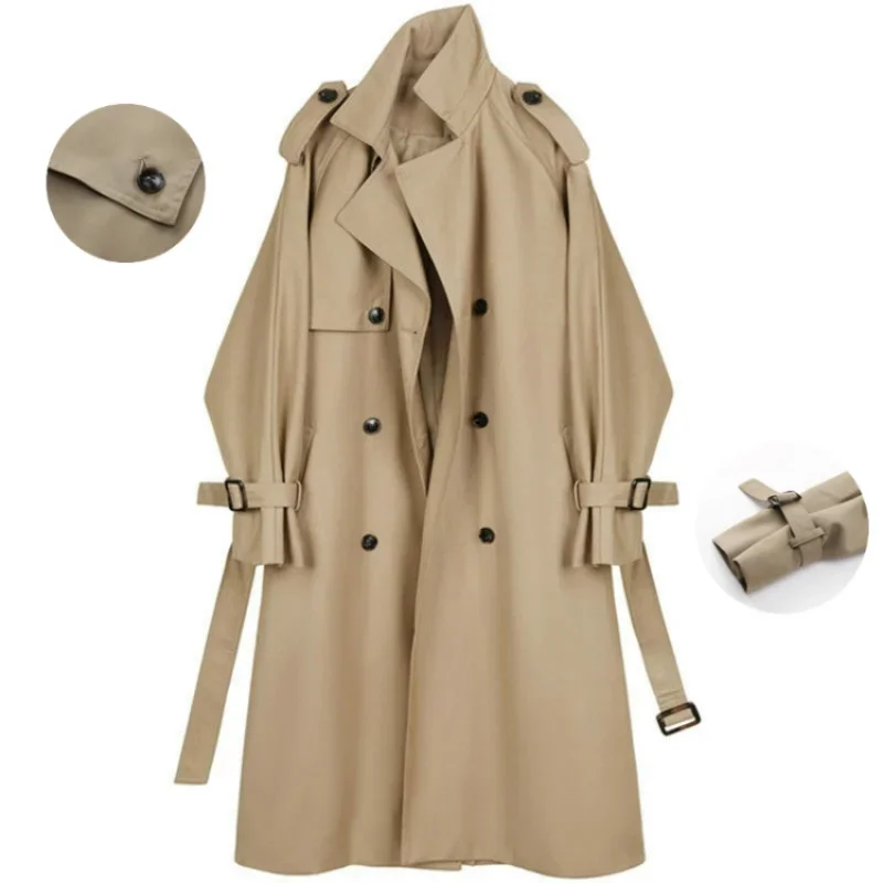 Fashion Khaki Trench Coat Women 2024Spring Autumn Double Breasted Casual Long Coats Korean Fashion Loose Trench Outerwear Lady