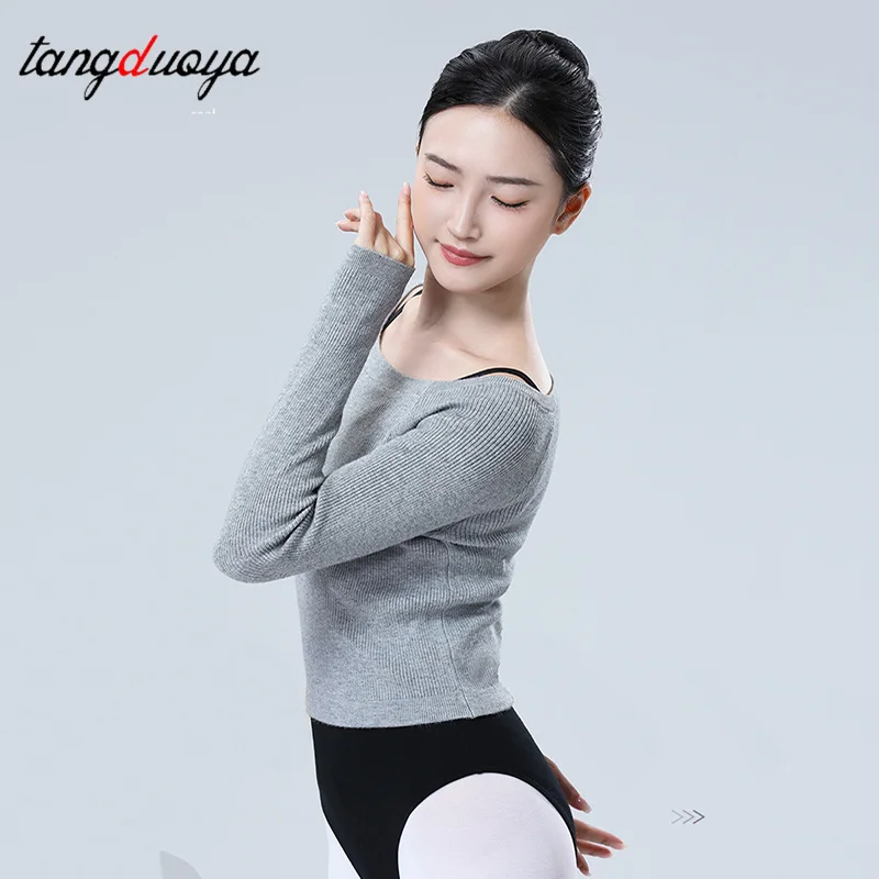 Women Ballet Dance Tops Gymnastic Warm Off Shoulder Long Sleeved Dance Sweater Autumn Winter Modern Ballet Wrap Coat ﻿