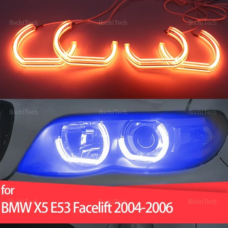 

RGB многоцветный светодиодный кольцевой светильник с управлением через приложение «ангельские глазки» DTM ходовые огни DRL для BMW X5 E53 faceelift 2004 2005 2006