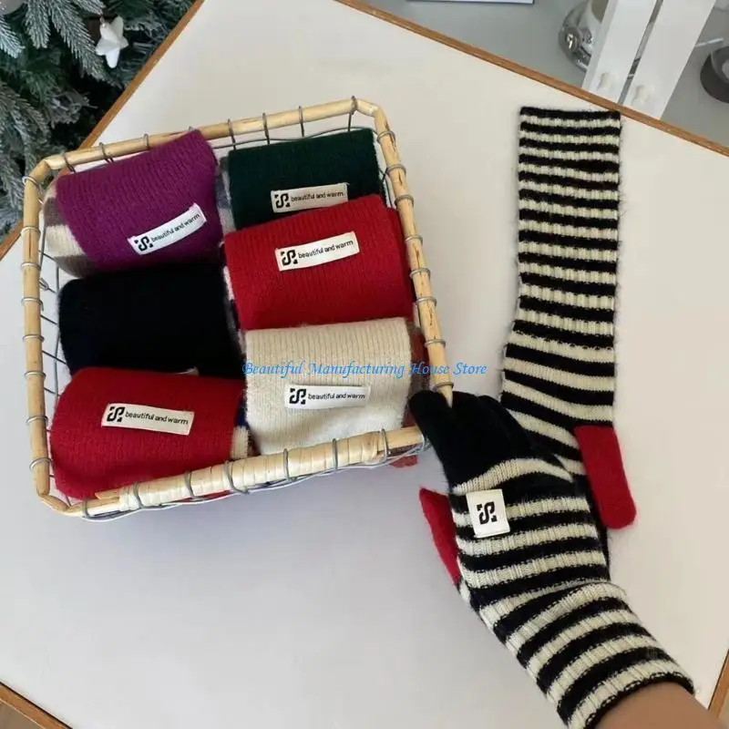 E56A قفازات حرارية عصرية دافئة للرجال والنساء قفازات محبوكة بإصبع كامل #3