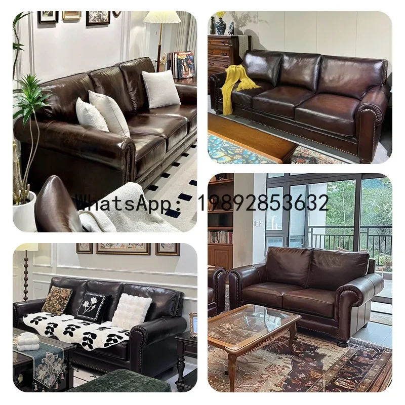 

4-10 genuine leather sofa - top grain leather sectional with vintage batton design