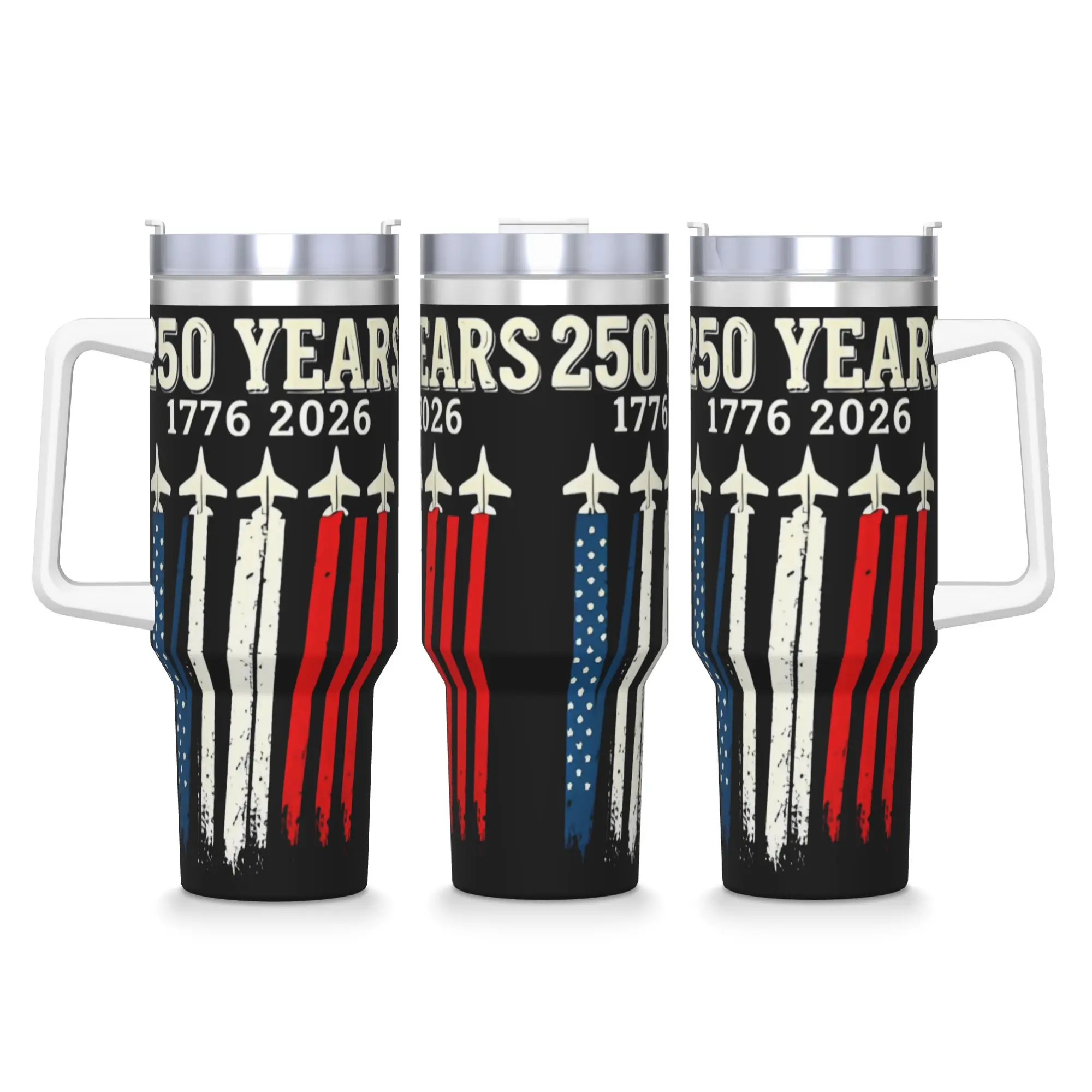 250 Years 1776 2026 USA Fighter Jet Vertical Flag Stainless Steel Tumbler Travelist Mugs Cup Large Thermal Mug Cold Water Bottle